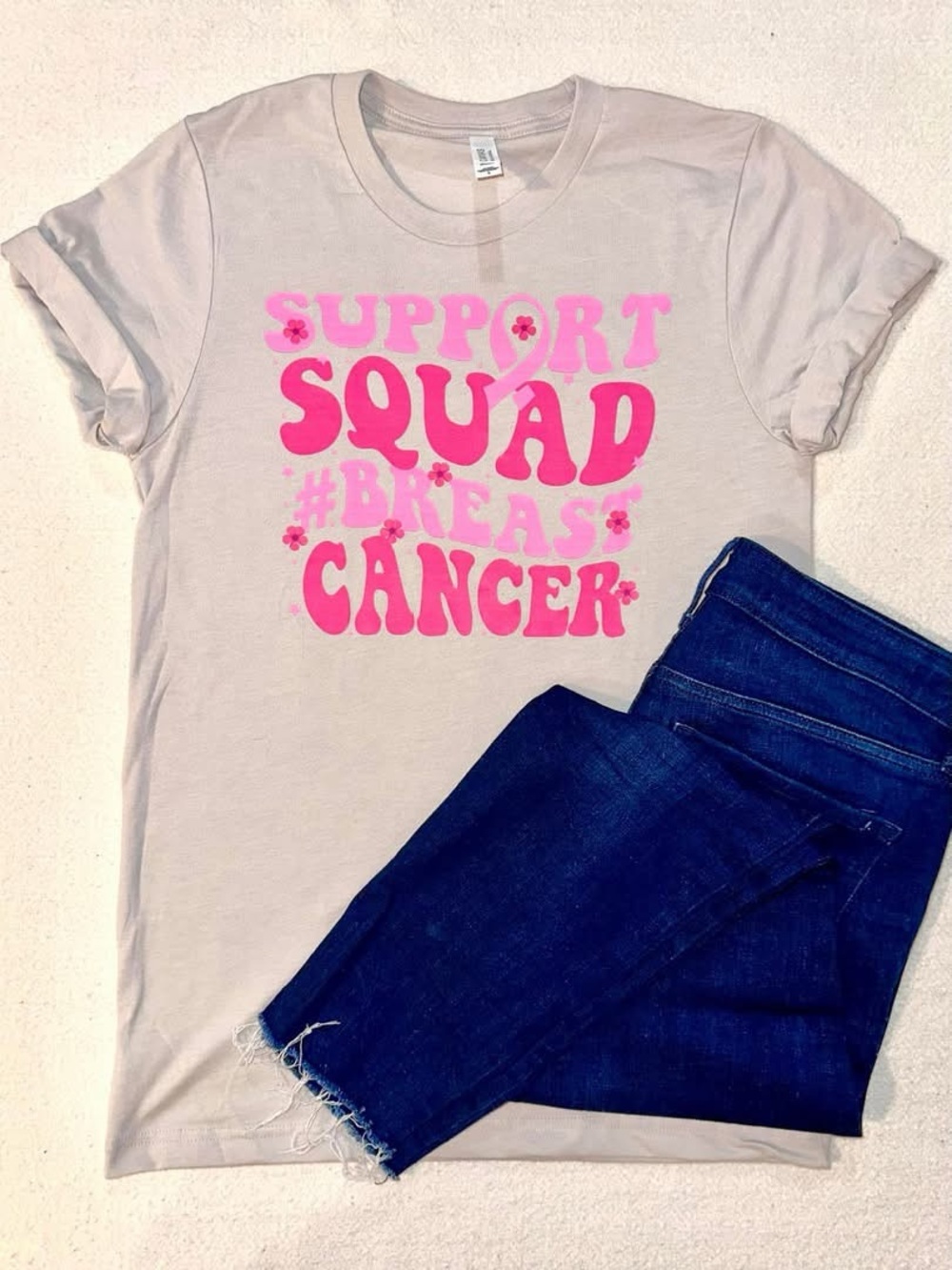 Support Squad Breast Cancer Tee - Pink on Light Beige